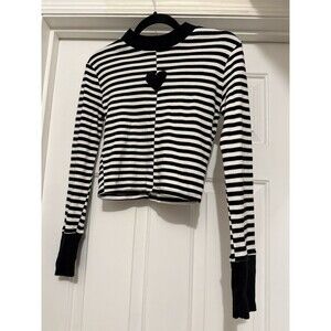 Hot Topic Black White Striped Heart Mock Neck Goth Punk Y2K Alternative SM